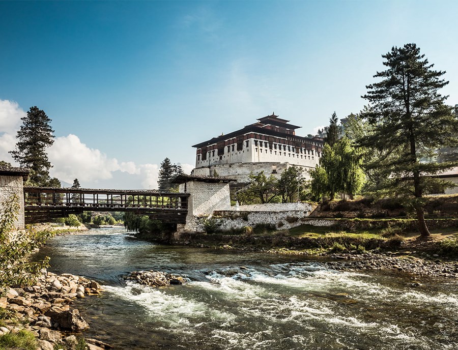 Paro Rinpung Dzong Framed By Mountains And River Beauty