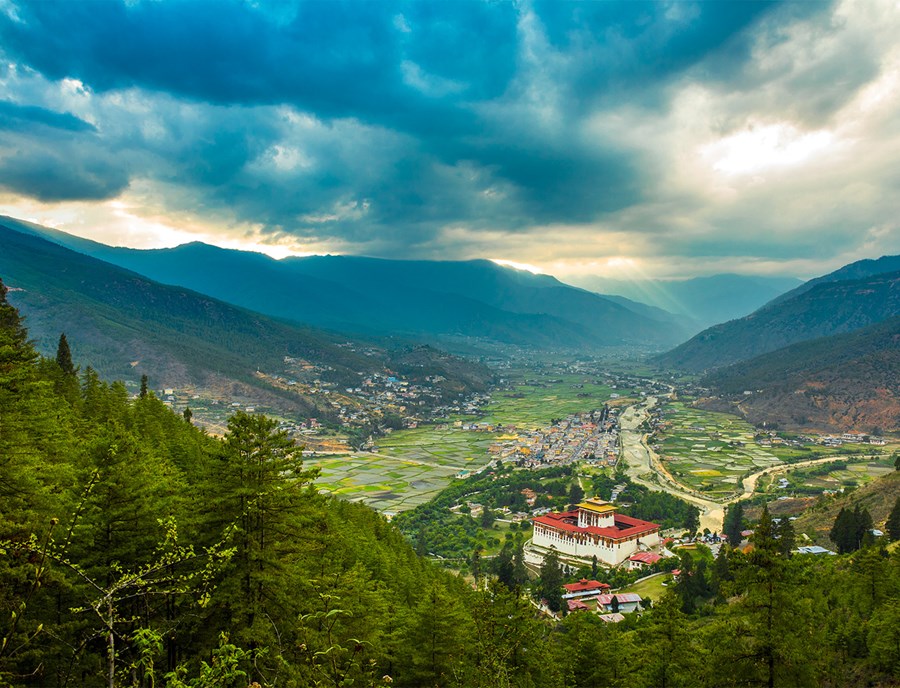 Paro Rinpung Dzong Standing Proudly Above Paro Valley