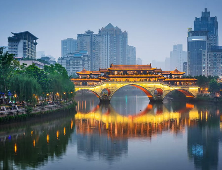 One Of Chengdu S Most Iconic Landmarks, Anshun Bridge Shines Brightest After Sunset