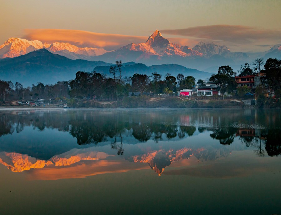 Phewa Lake Mirrors The Majestic Annapurna Range