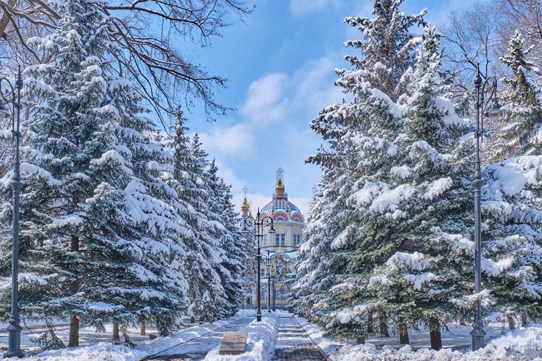 Ascension Cathedral during winter Kazakhstan
