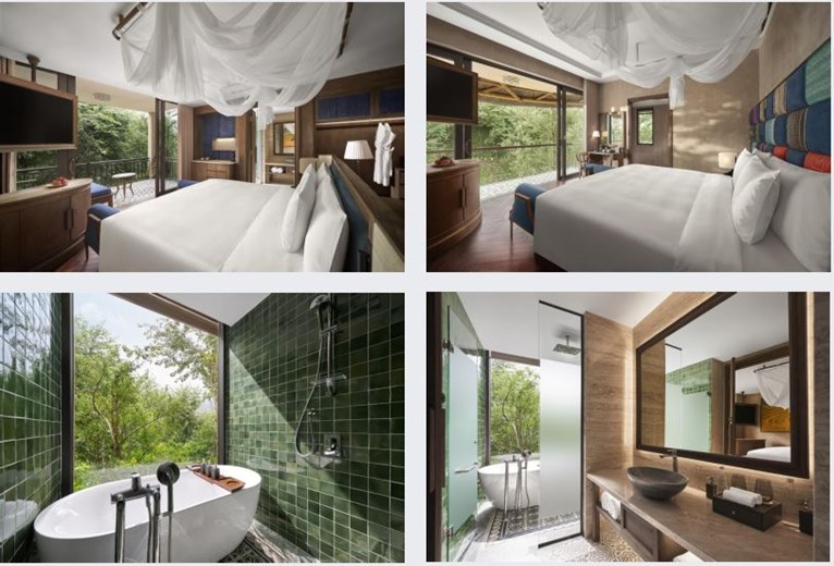 Deluxe room at Garrya Mu Cang Chai Resort with mountain views and modern minimalist decor.