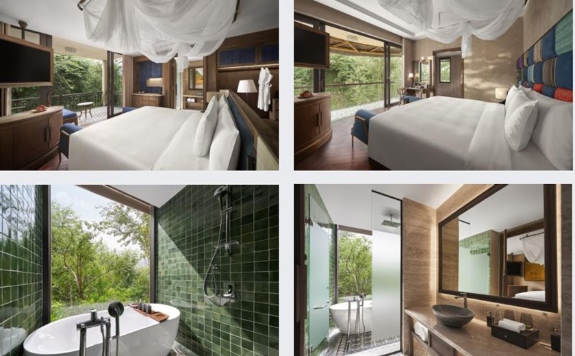 Deluxe room at Garrya Mu Cang Chai Resort with mountain views and modern minimalist decor.