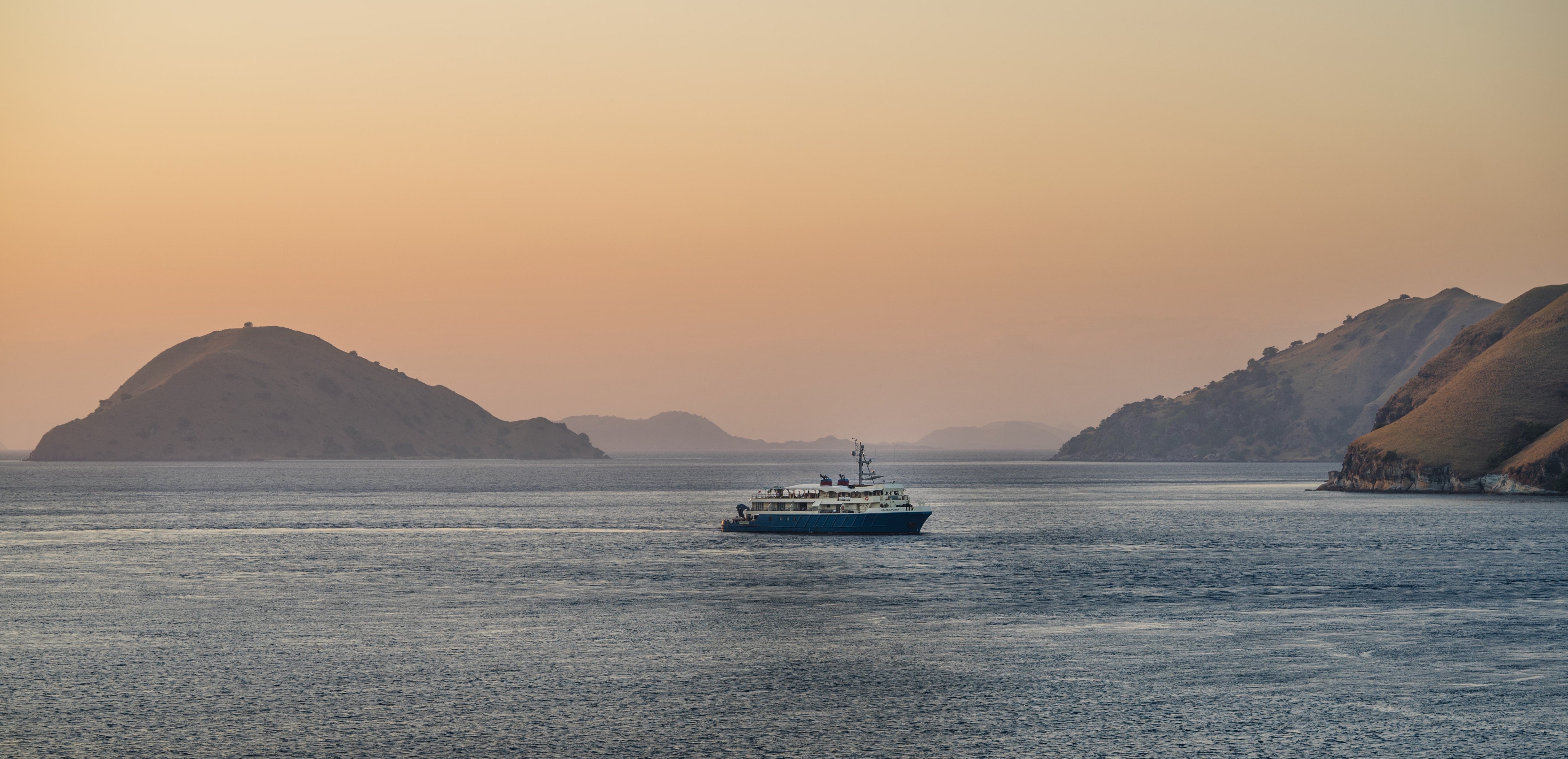 View of the Gunung Api volcano in Banda Neira and the Kudanil yacht