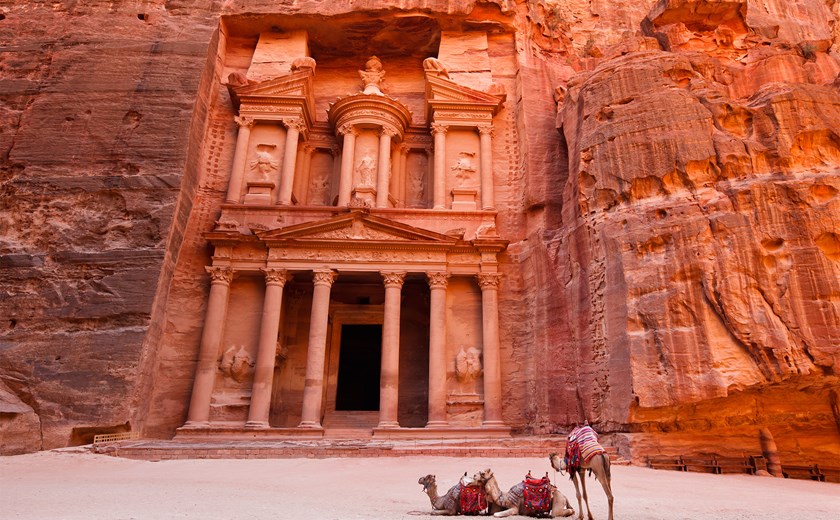 The iconic Treasury glowing in Petra’s red cliffs