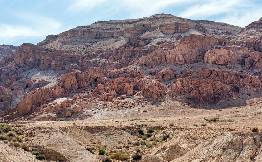 The Qumran caves, West bank, Israel is the place in the Holy Land, where the Dead Sea Scrolls were discovered