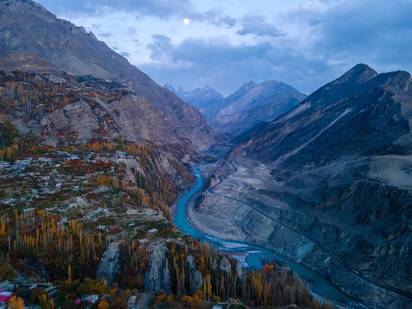 Hunza Autumn River Aerial