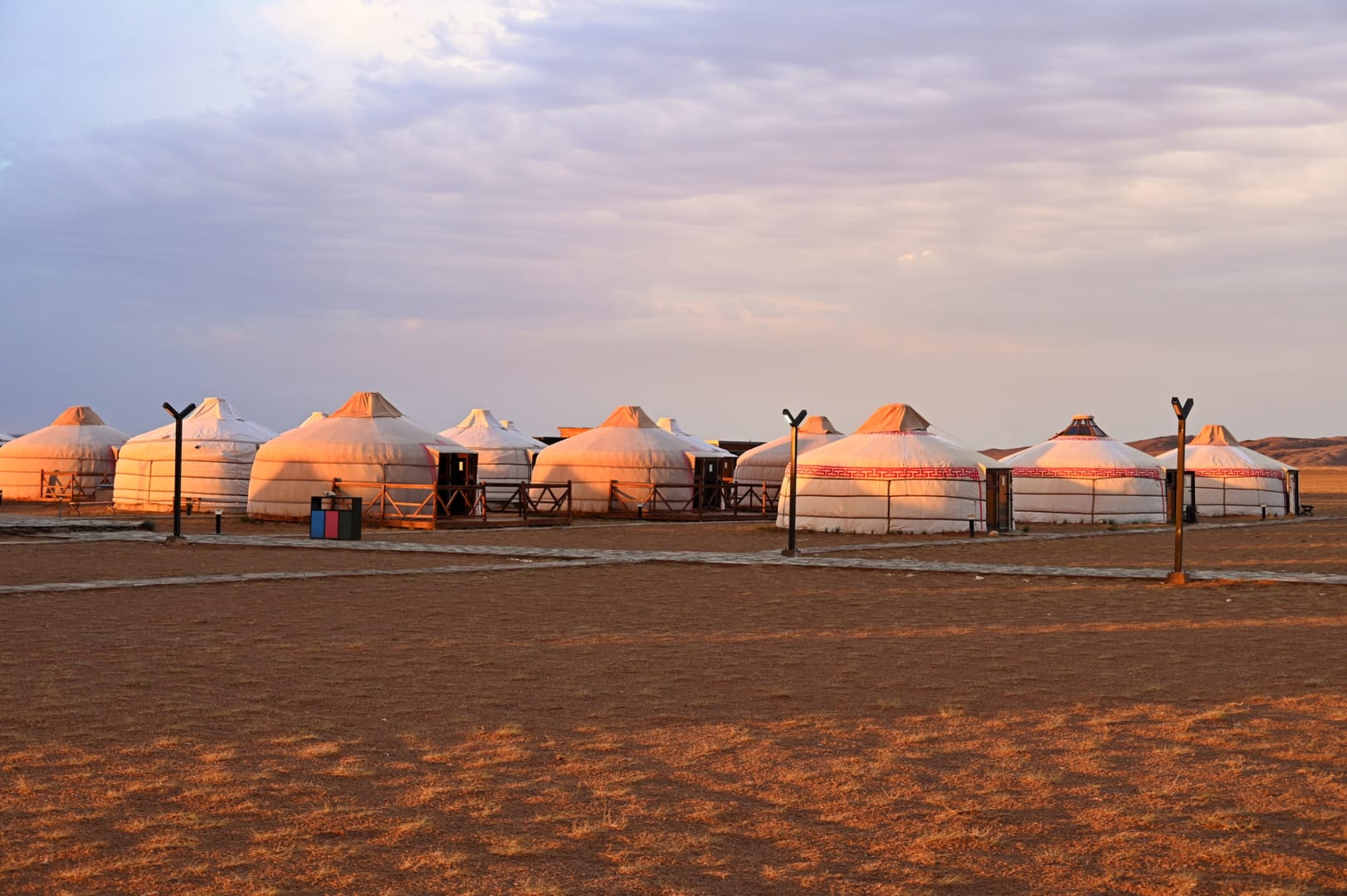 Gobi Desert Ger Camps Surrounded By Vast Golden Wilderness