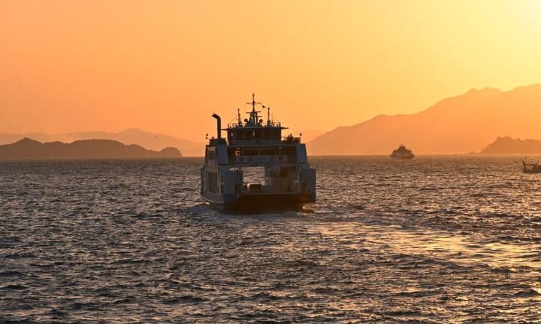 Setouchi Ferry Sailing Between Peaceful Islands At Sunset